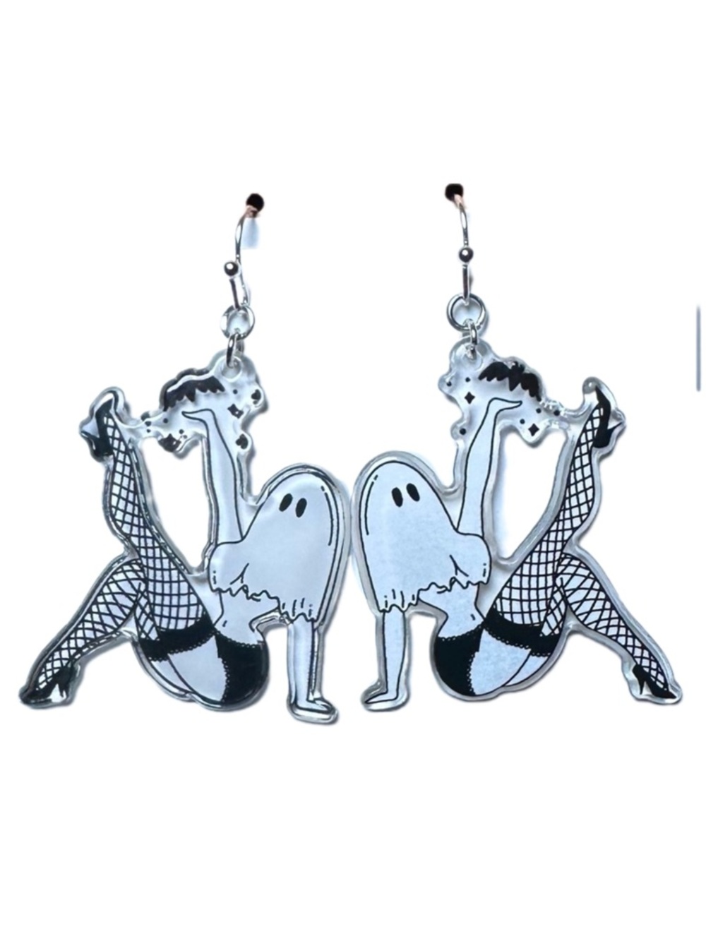 Ghost lady earrings with bat